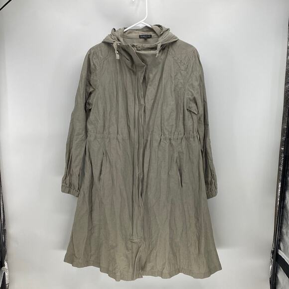 Eileen Fisher nylon metallic A-line hooded jacket light green oversized sz S - Picture 1 of 12